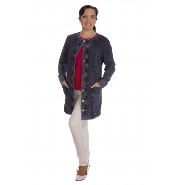 Kinga- dlouhý chanelový kabátek jeans 