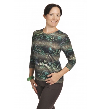 K019-576 - dámská halenka zelené květy v pruzích