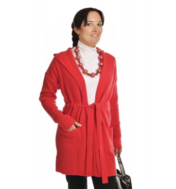 IM2726 - dámský dlouhý vlněný kardigan červený