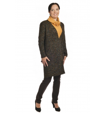 DAM435 - dámský podzimní kabát barevná melanž