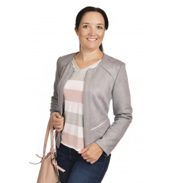 ST452 - dámský semišový kabátek světle šedý