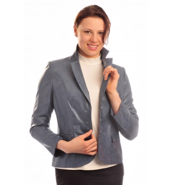 ST369 - dámské  sako satén s klopou modré