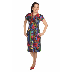 K020-103S - dámské šaty červené květy v pruzích