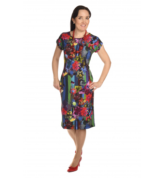 K020-103S - dámské šaty červené květy v pruzích