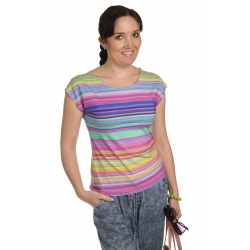 K020-129K - dámské tričko duhové proužky s překřížením