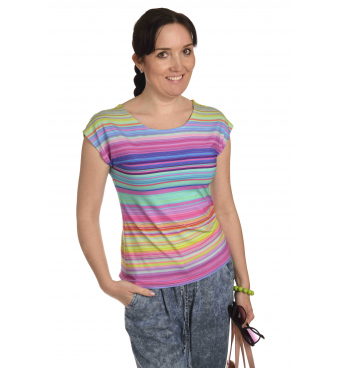 K020-129K - dámské tričko duhové proužky s překřížením