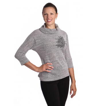 K020-861 - dámský melanžový rolák s aplikací