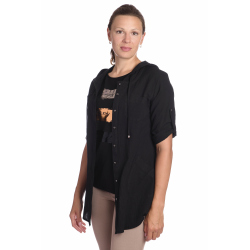 Kaptur - dámská černá košile s kapucí z lehké bavlny