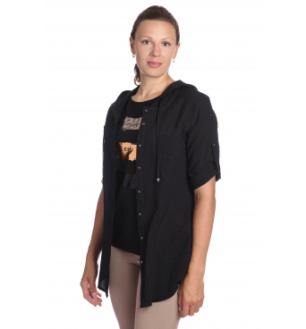 Kaptur - dámská černí košile s kapucí z lehké bavlny