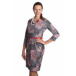Elegance - dámské šaty šedočervené kostičky