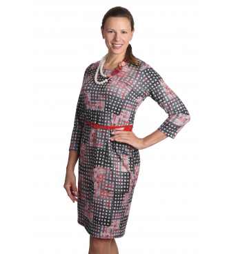 Elegance - dámské šaty šedočervené kostičky