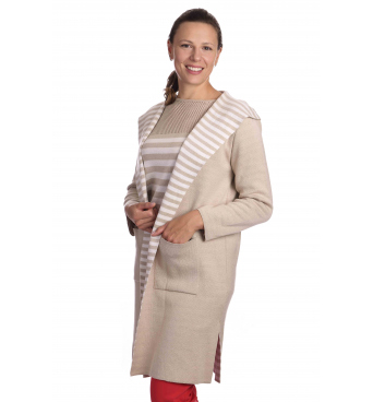 KR160 - dámský kabát proužek světle béžový