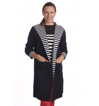 KR160 - dámský kabát proužek tmavě modrý