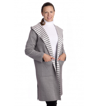 KR160 - dámský kabát proužek světle šedý