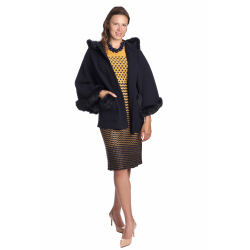 BARLETTA - dámská tmavě modrá pelerína s kožíškem 