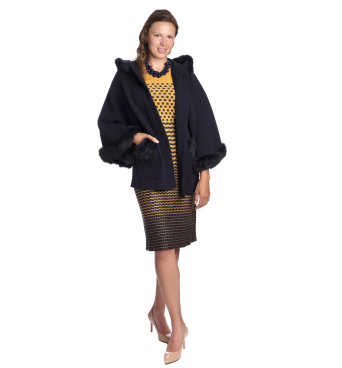 BARLETTA - dámská tmavě modrá pelerína s kožíškem 