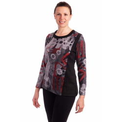 BAG20523 - dámská šedočervená halenka s knoflíkovou légou