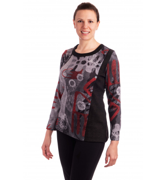 BAG20523 - dámská šedočervená halenka s knoflíkovou légou