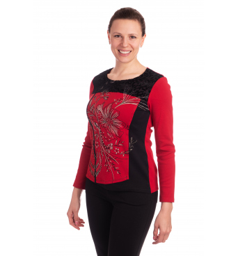 KA2026 - dámské červené tričko s květy