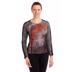 KA20037 - dámská hnědočerná halenka vzor s knoflíčky