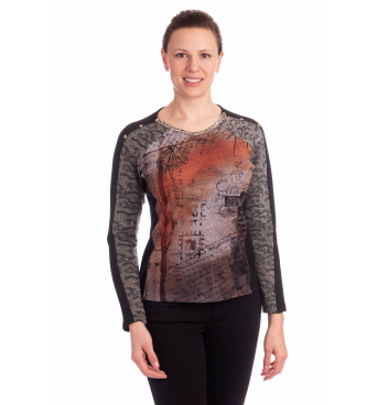 KA20037 - dámská hnědočerná halenka vzor s knoflíčky