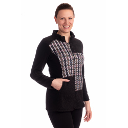 KA2005 - dámský černý kabátek se vzorovanými vsadkami