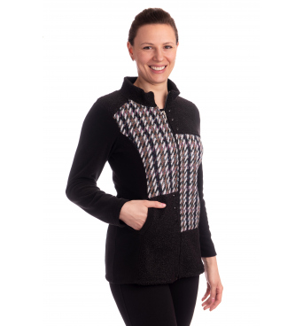 KA2005 - dámský černý kabátek se vzorovanými vsadkami