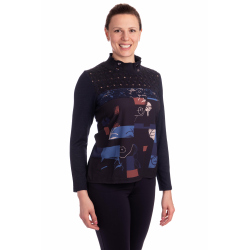 LC2021 - dámská tmavomodrá halenka obličeje se stojáčkem