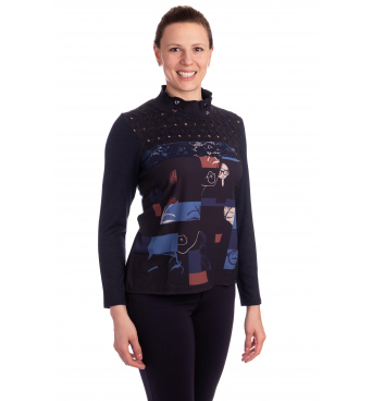 LC2021 - dámská tmavomodrá halenka obličeje se stojáčkem