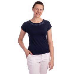 K020-254D - dámská tmavomodrá halenka s aplikací