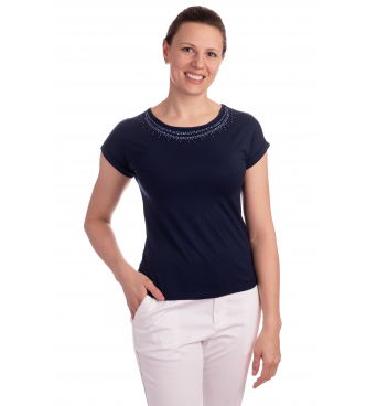 K020-254D - dámská tmavomodrá halenka s aplikací