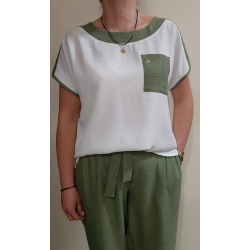 F002 - dámská letní zelenobílá halenka