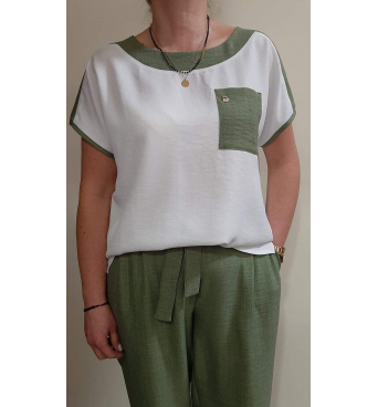 F002 - dámská letní zelenobílá halenka