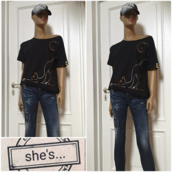 She´s - dámské tričko barevné kočka černé