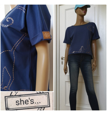 She´s - dámské tričko  kočka tmavě modré