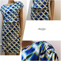 Marina - dámské šaty modrožluté kosočtverce