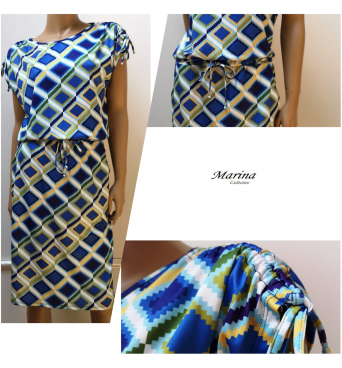 Marina - dámské šaty modrožluté kosočtverce
