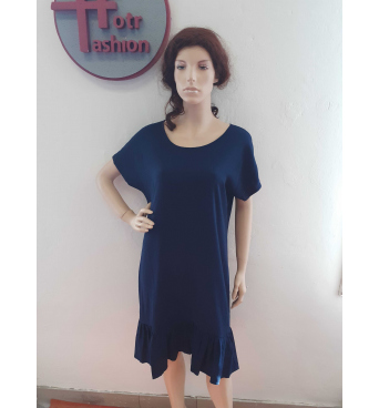 DAM420 - dámské šaty tmavomodré šaty s volánky