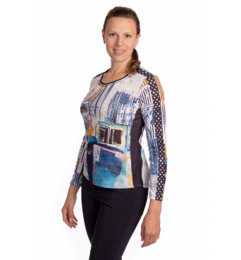 KA90122 - dámské tričko městečko v modré