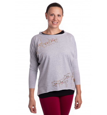 Shes - tričko kočky světle šedé