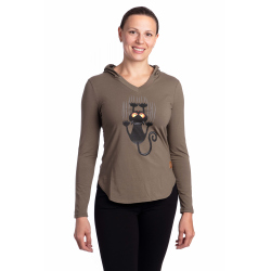 Shes - dámské tričko kočka s kapucí  khaki