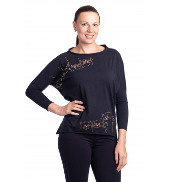 Shes - tričko kočky tmavomodré