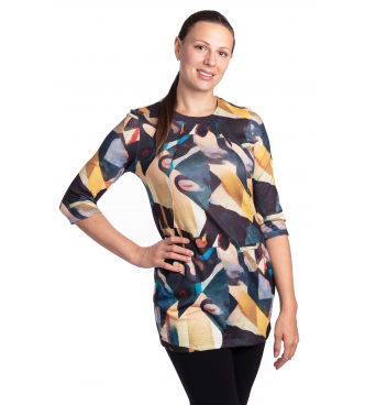 DAM581 - dámská tunika žlutomodrý vzor
