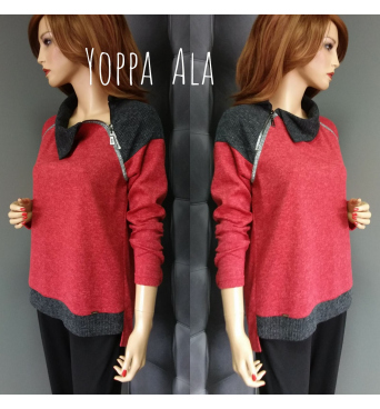 Ala - dámská červená halenka zip